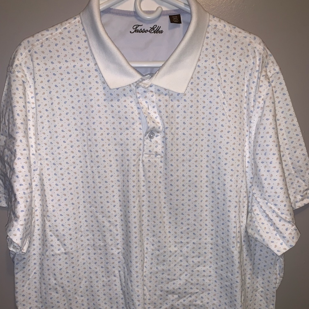 Tasso Elba small paisley white Polo shirt XXL